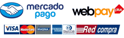 Medios de pago: Mercado Pago, Webpay Plus, Visa, Mastercard, Magna, American Express, Diners Club, Redcompra